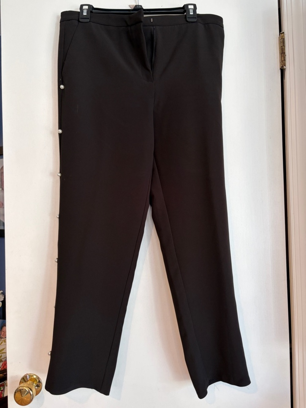 Zac & Rachel Pearl Embellished Side Trim Dress Pants Black Size 12